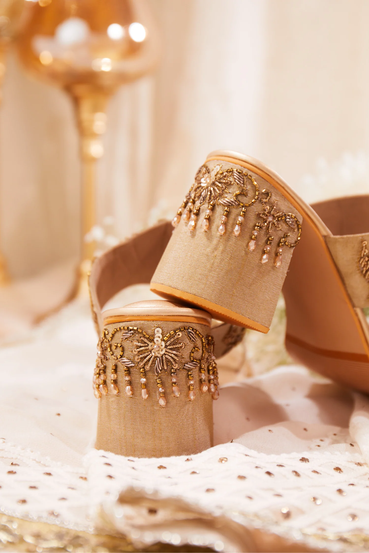 Gulnaaz Gold Block Heels - Image 3