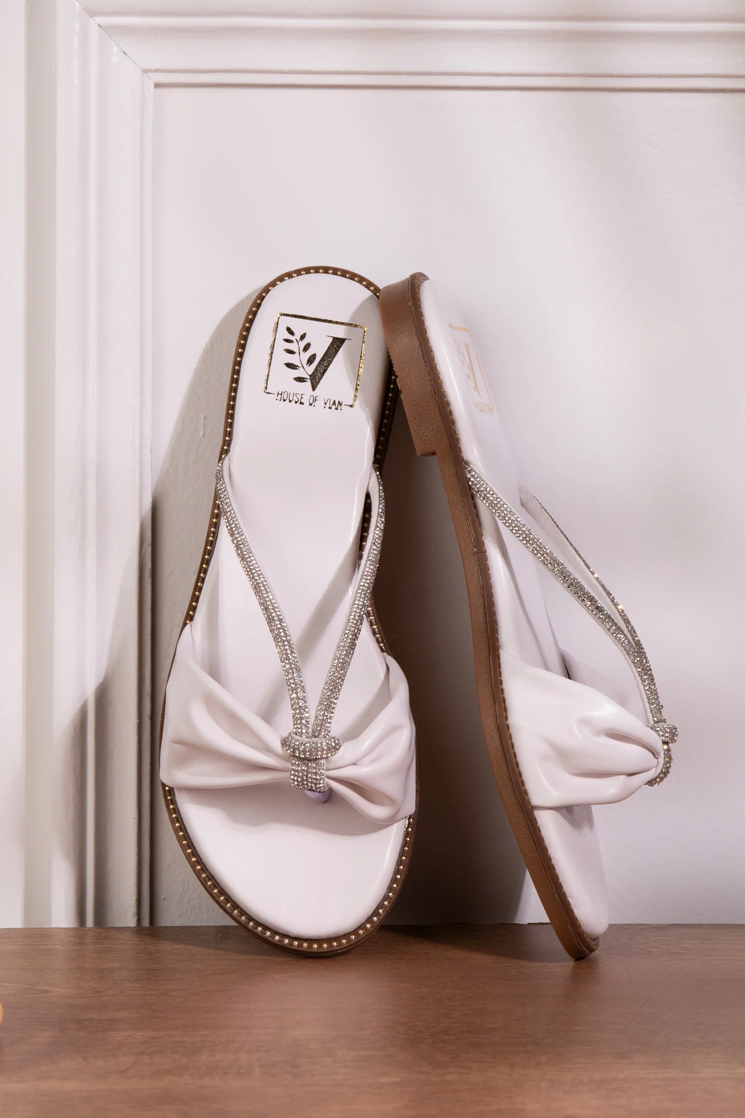 Krystal White bow Flats - Image 2