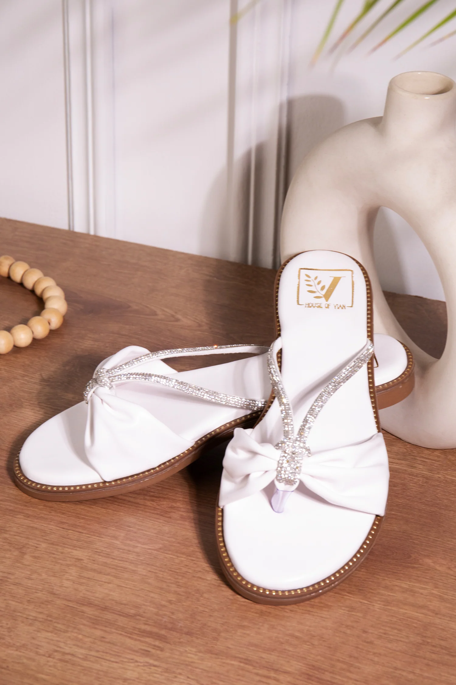 Krystal White bow Flats - Image 3