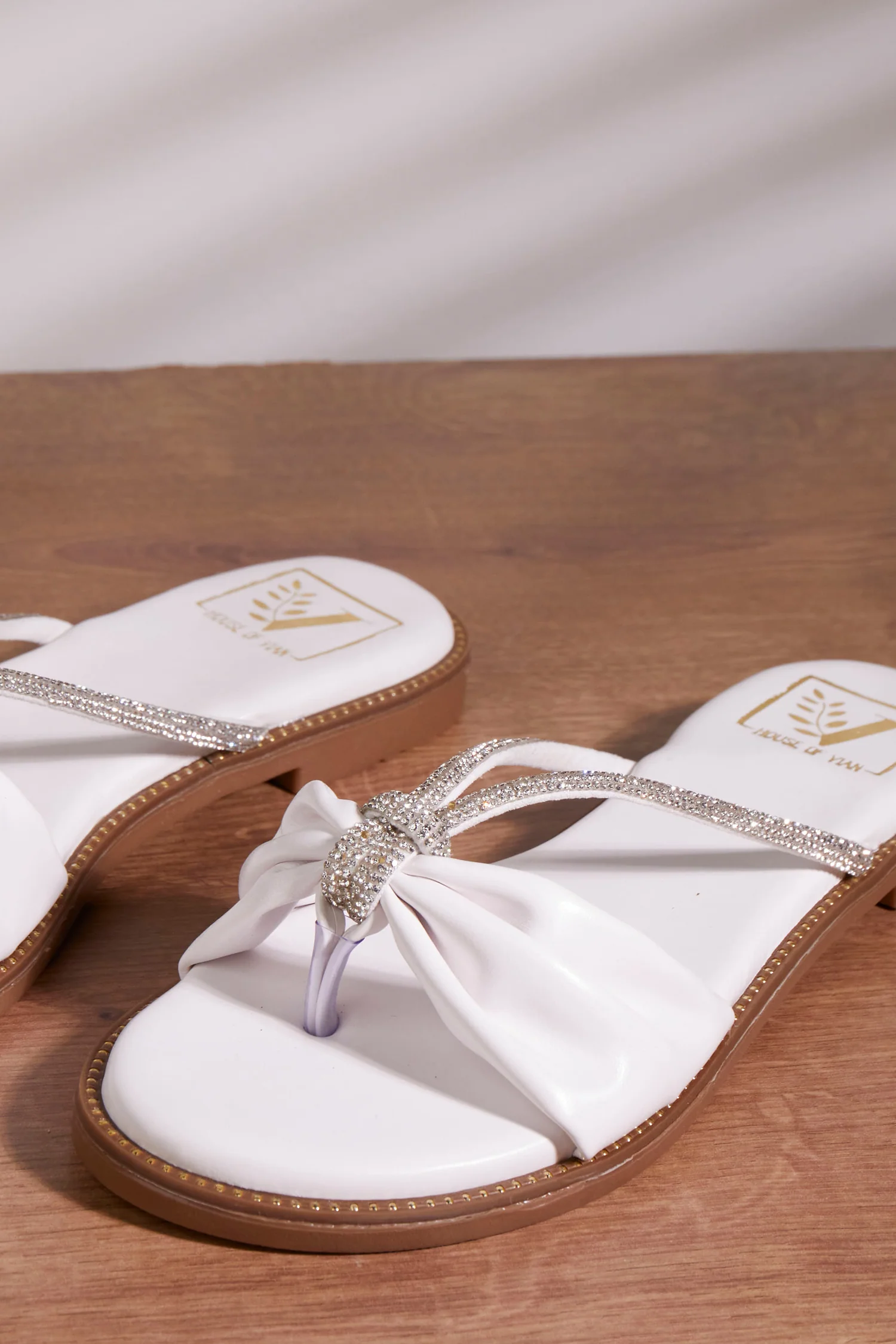 Krystal White bow Flats - Image 4