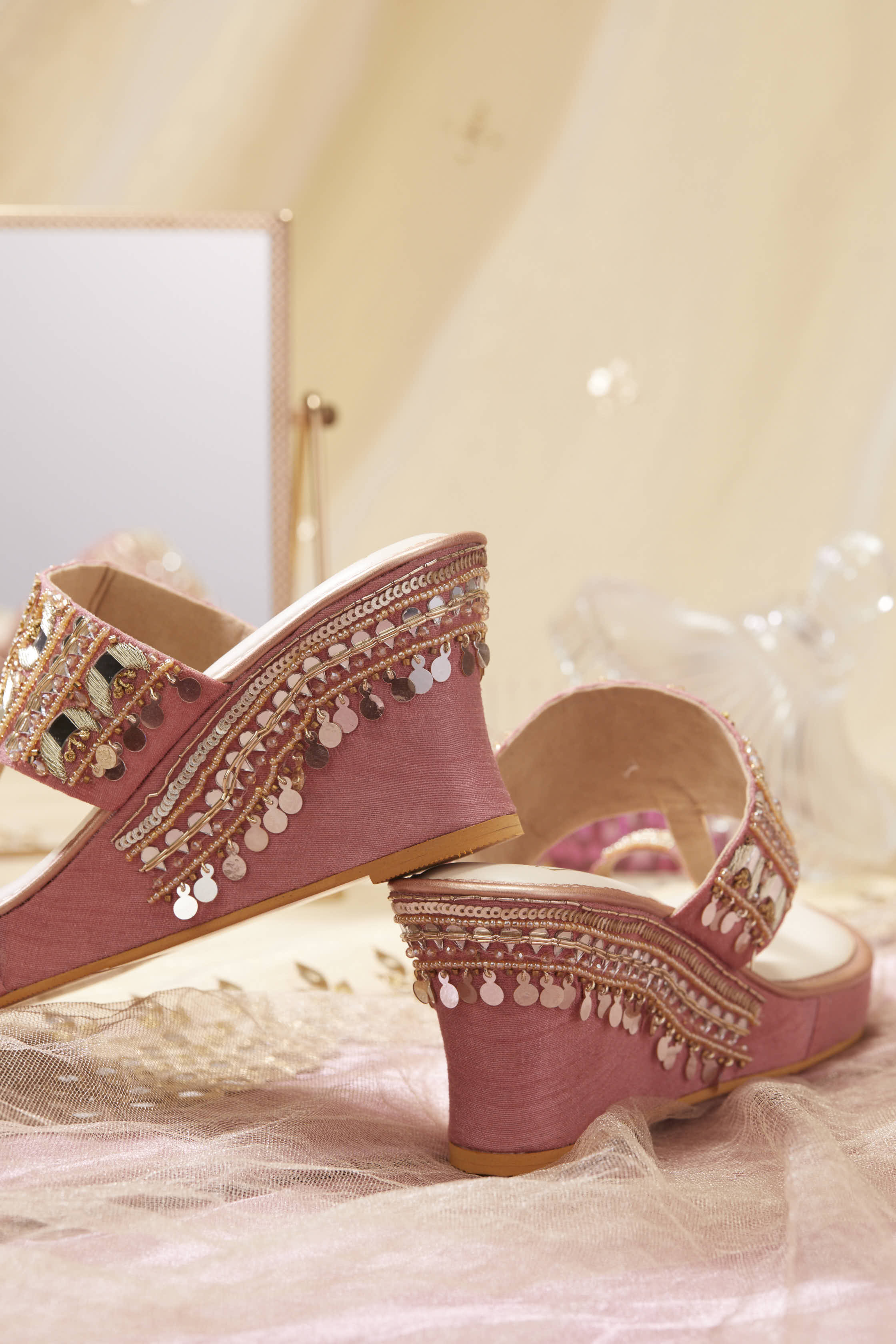Mahnaaz Pink Wedges - Image 3