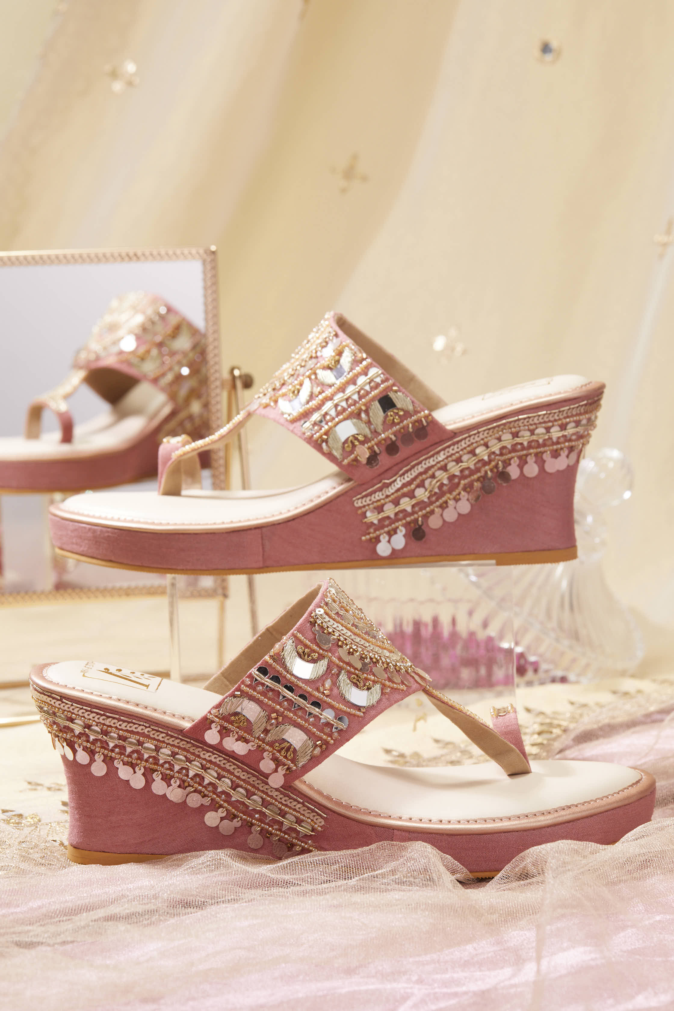 Mahnaaz Pink Wedges - Image 4