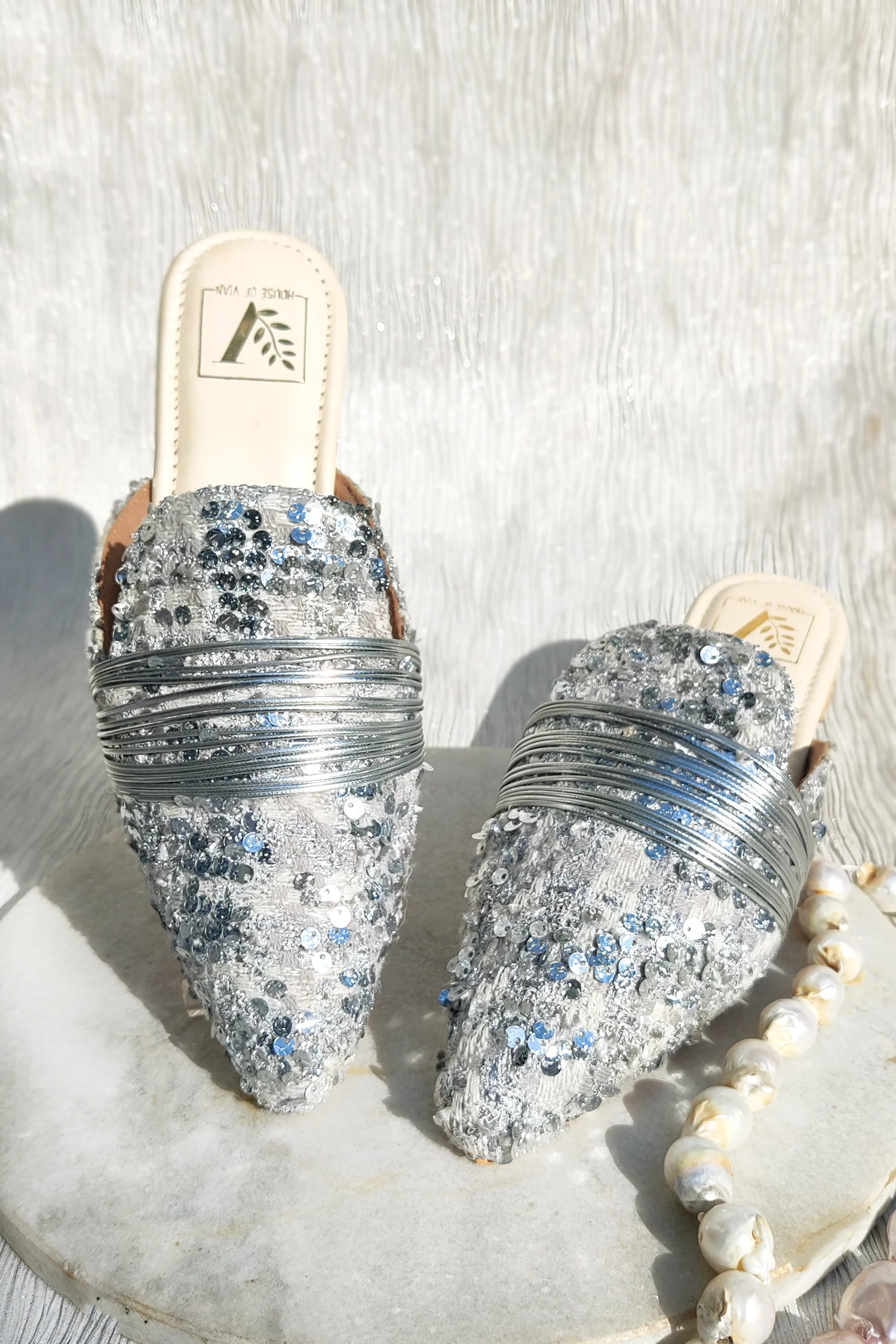 Shimmer Silver Mules - Image 2